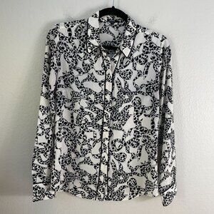 Express Relaxed Portofino Shirt Womens Small Ribbon Blouse Long Sleeve Top